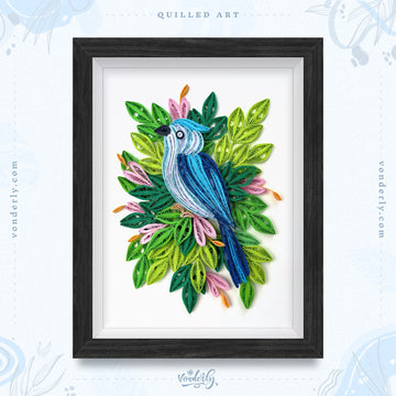 Handmade Quilled Blue Jay Bird Art | Eco-friendly Nature-Inspired Wall Décor