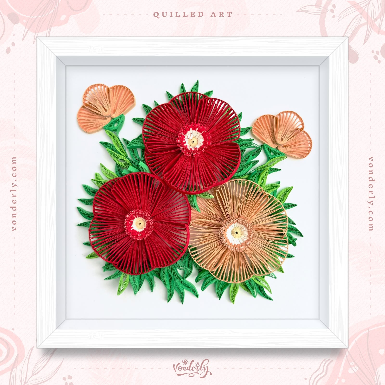 Handmade Quilled Poppy Flowers Art | Eco-friendly Elegant Floral Wall Décor
