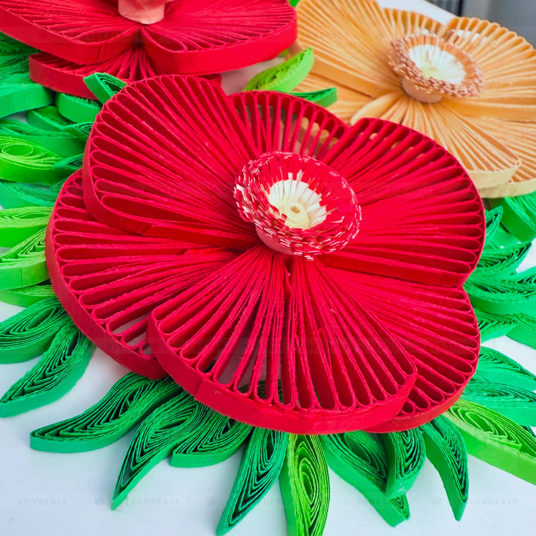 Handmade Quilled Poppy Flowers Art | Eco-friendly Elegant Floral Wall Décor