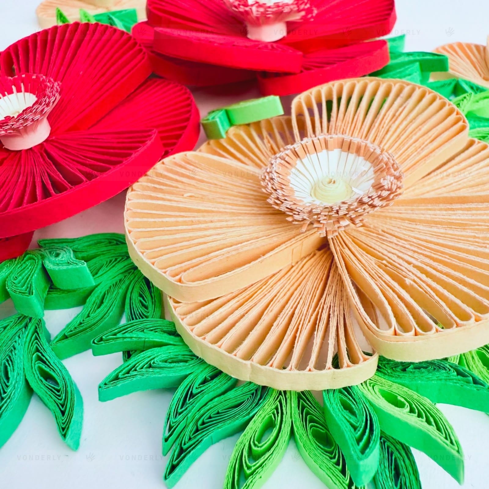 Handmade Quilled Poppy Flowers Art | Eco-friendly Elegant Floral Wall Décor