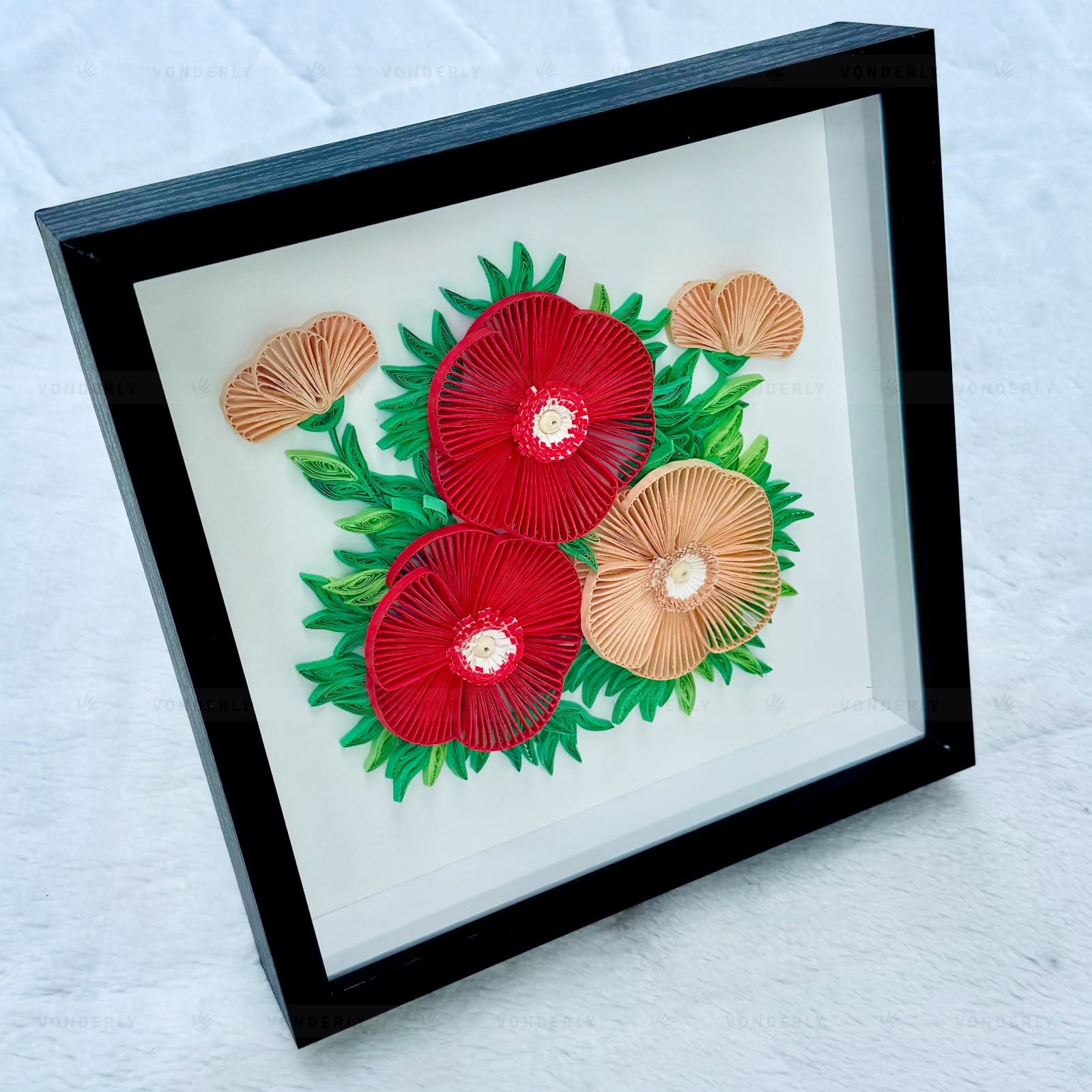 Handmade Quilled Poppy Flowers Art | Eco-friendly Elegant Floral Wall Décor