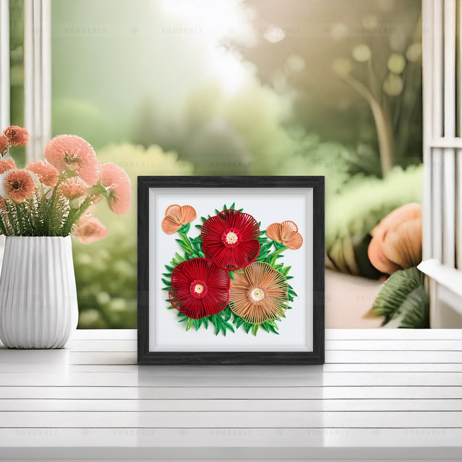Handmade Quilled Poppy Flowers Art | Eco-friendly Elegant Floral Wall Décor