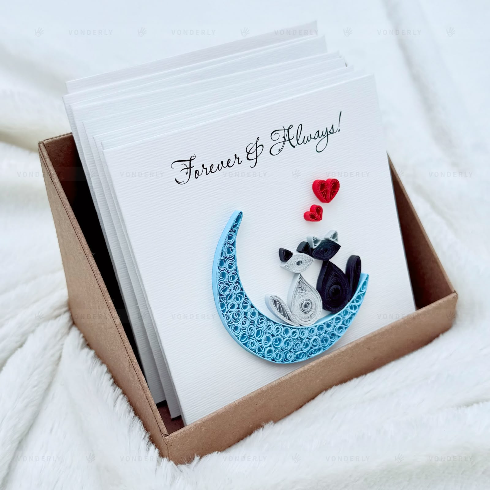 Handmade Quilled Couple Cats Card | Eco-friendly Romantic Greeting Card for Couples