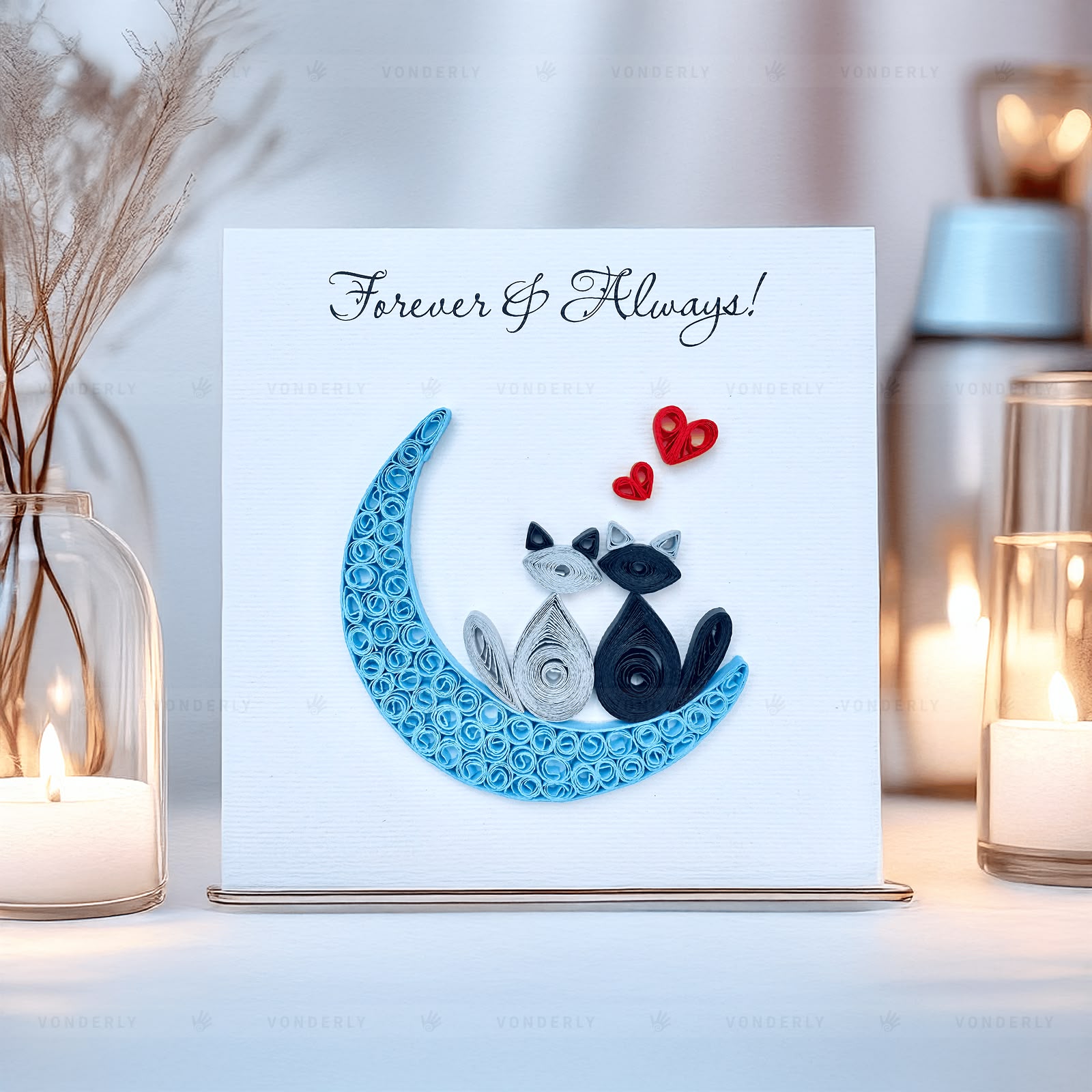 Handmade Quilled Couple Cats Card | Eco-friendly Romantic Greeting Card for Couples