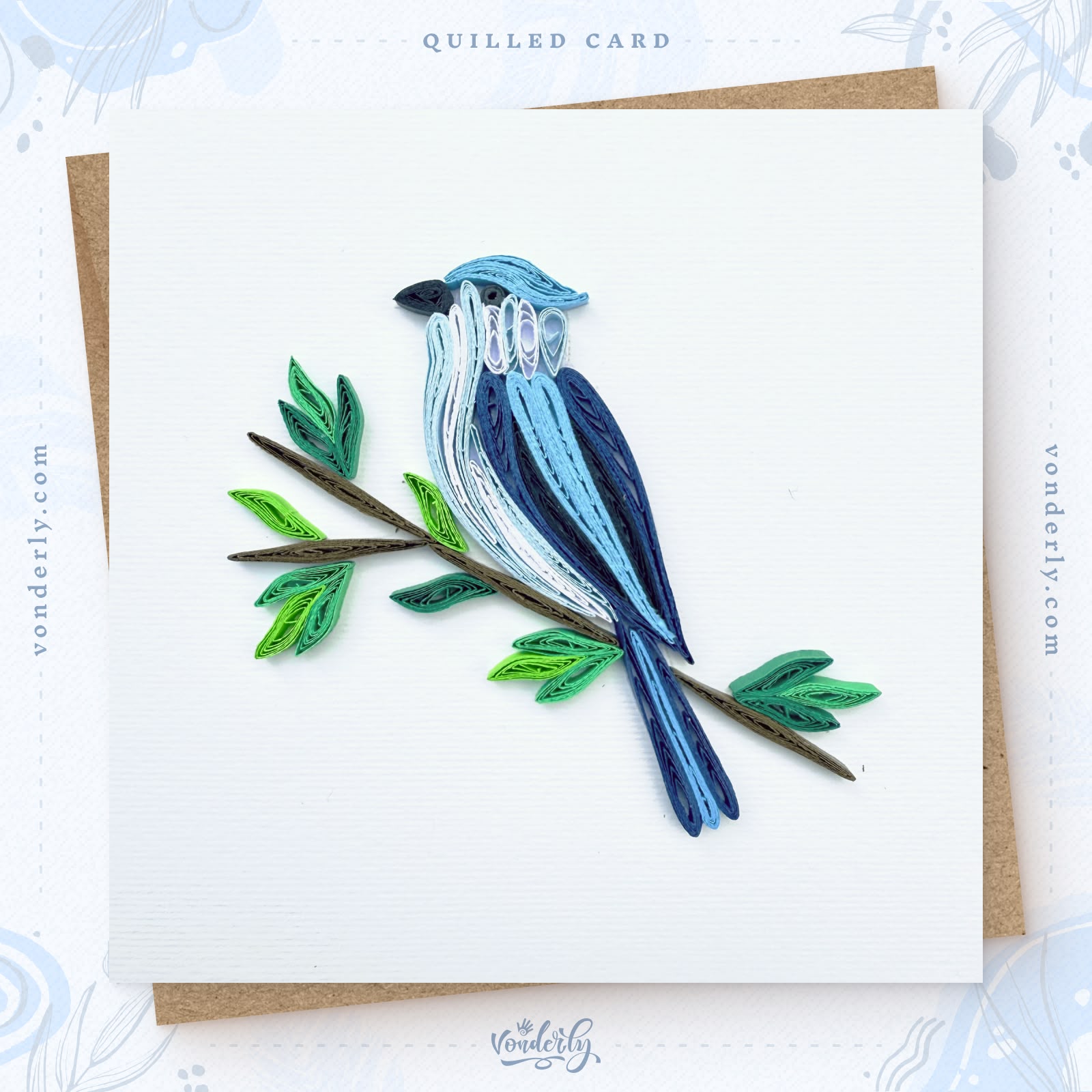 Handmade Quilled Blue Jay Bird Card | Eco-Friendly Greeting Card for Nature & Bird Lovers