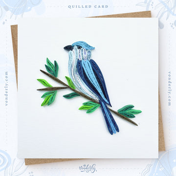 Handmade Quilled Blue Jay Bird Card | Eco-Friendly Greeting Card for Nature & Bird Lovers
