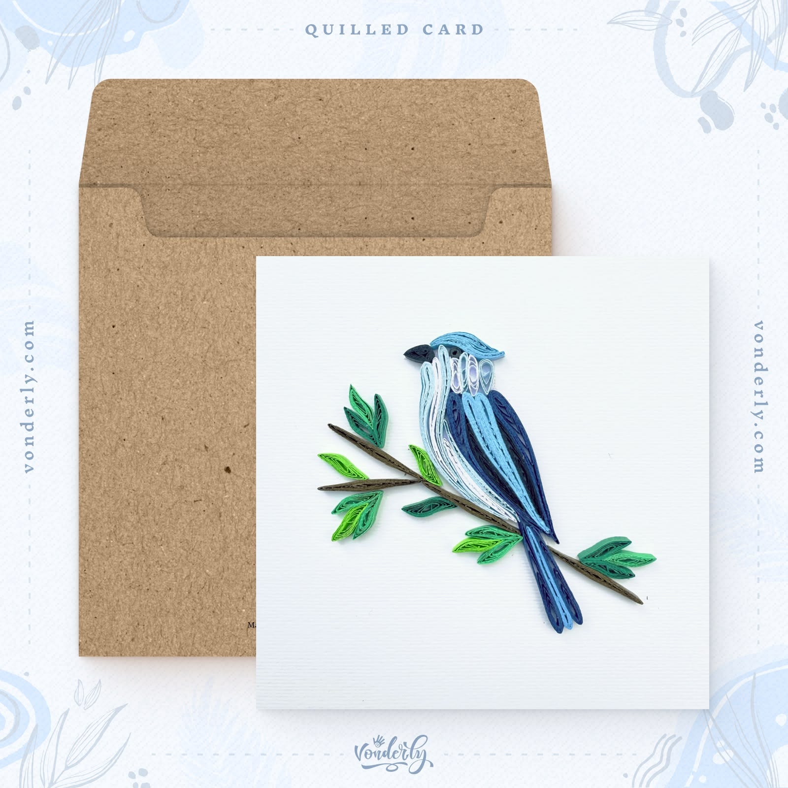 Handmade Quilled Blue Jay Bird Card | Eco-Friendly Greeting Card for Nature & Bird Lovers