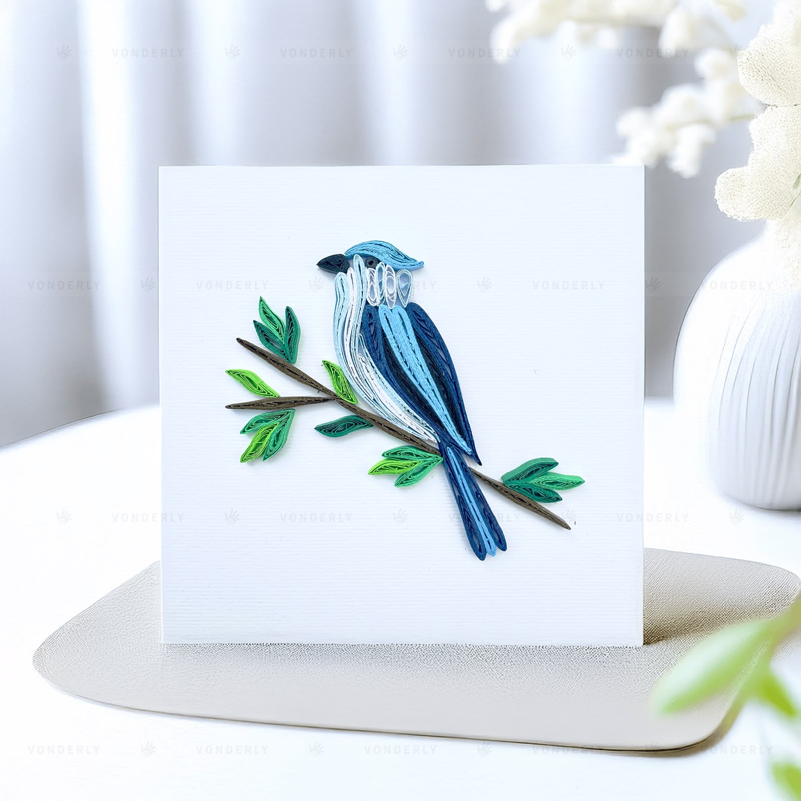 Handmade Quilled Blue Jay Bird Card | Eco-Friendly Greeting Card for Nature & Bird Lovers