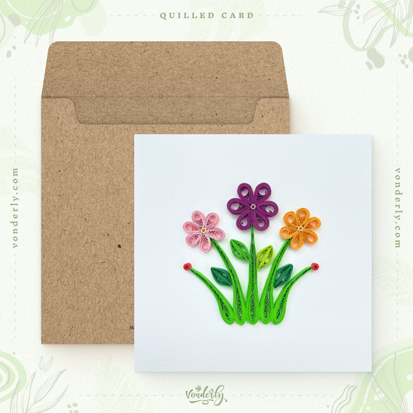 Handmade Quilled Flower Garden Card | Eco-friendly Floral Greeting Card