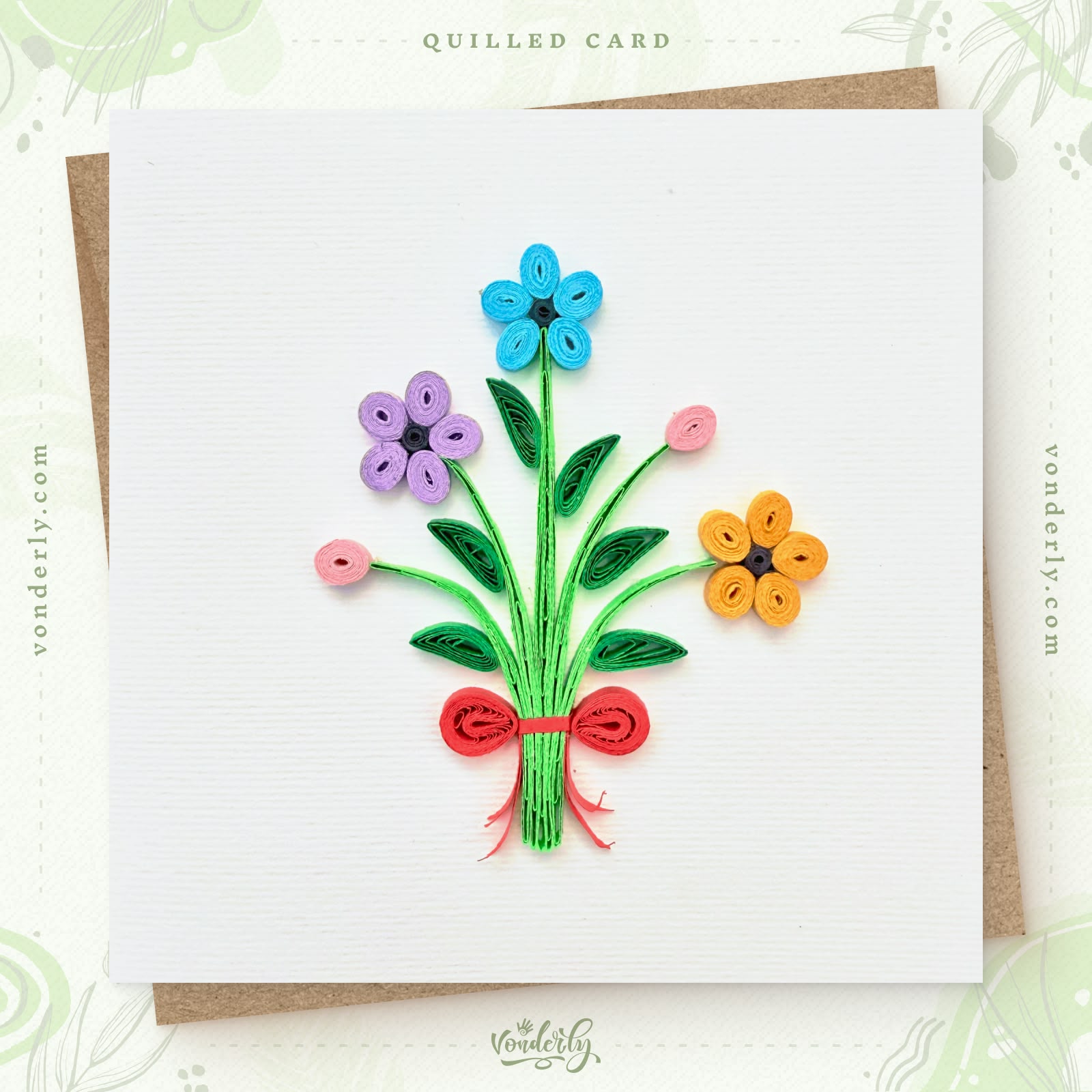Handmade Quilled Floral Bouquet Card | Eco-friendly Greeting Card for Any Occasion