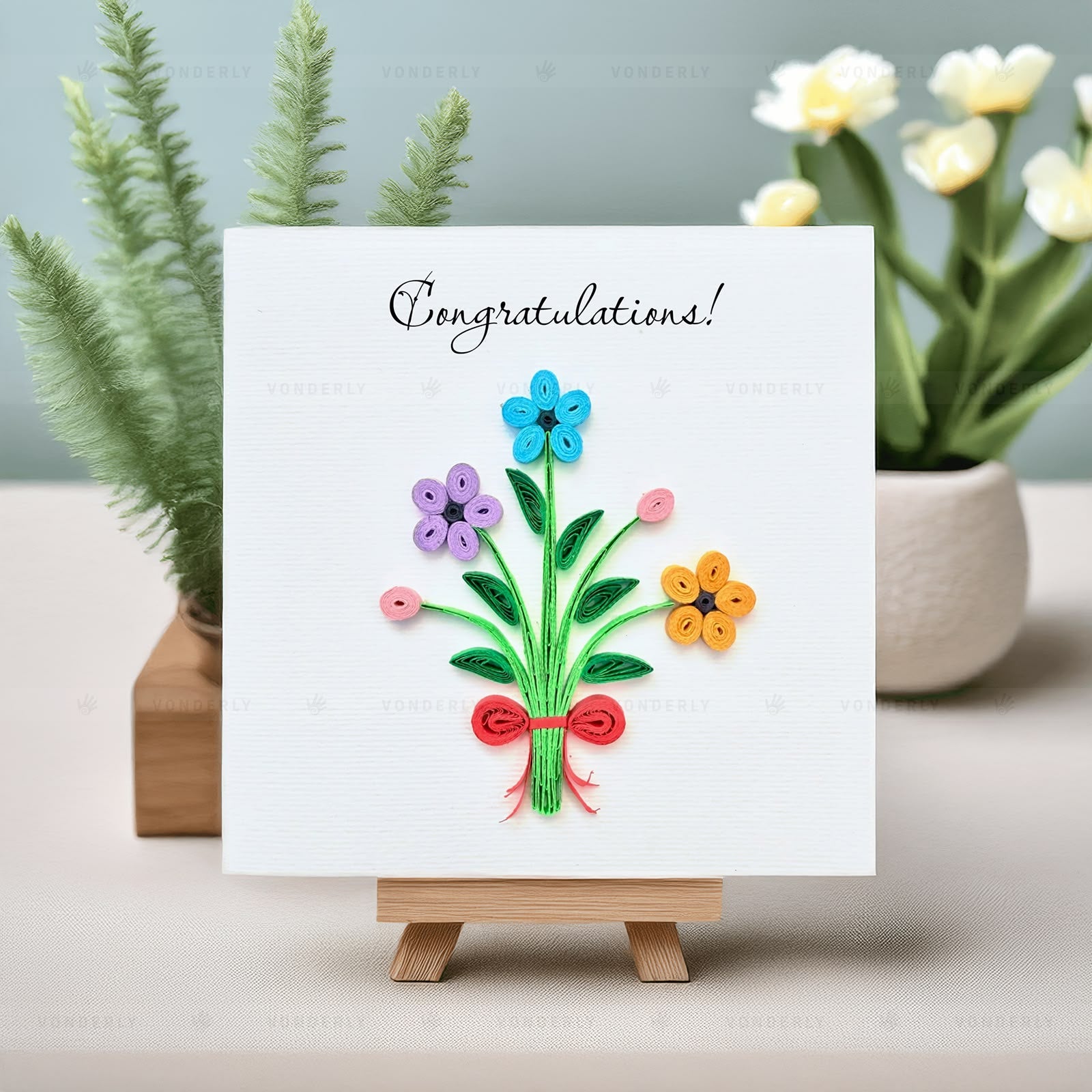 Handmade Quilled Floral Bouquet Card | Eco-friendly Greeting Card for Special Achievements