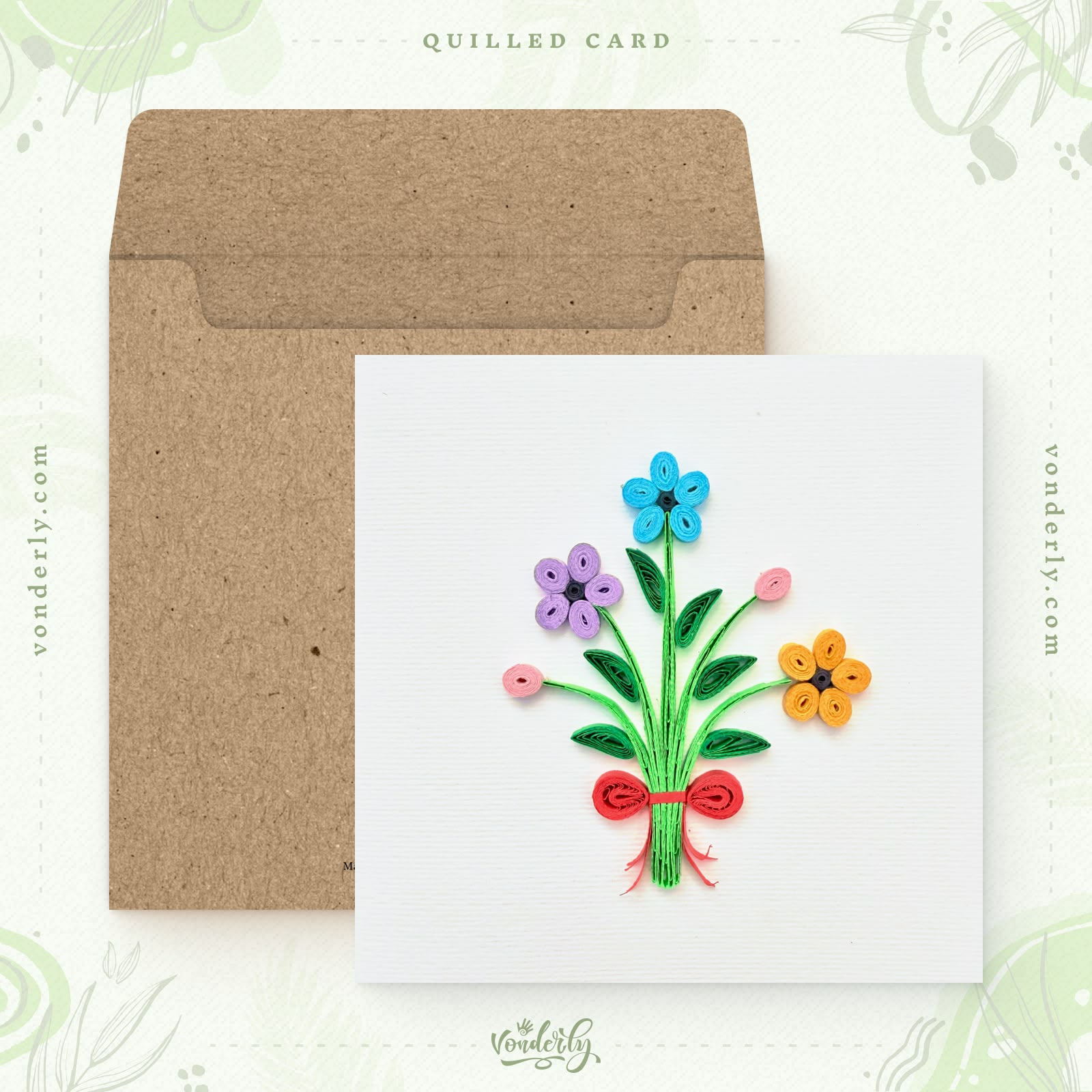 Handmade Quilled Floral Bouquet Card | Eco-friendly Greeting Card for Appreciation