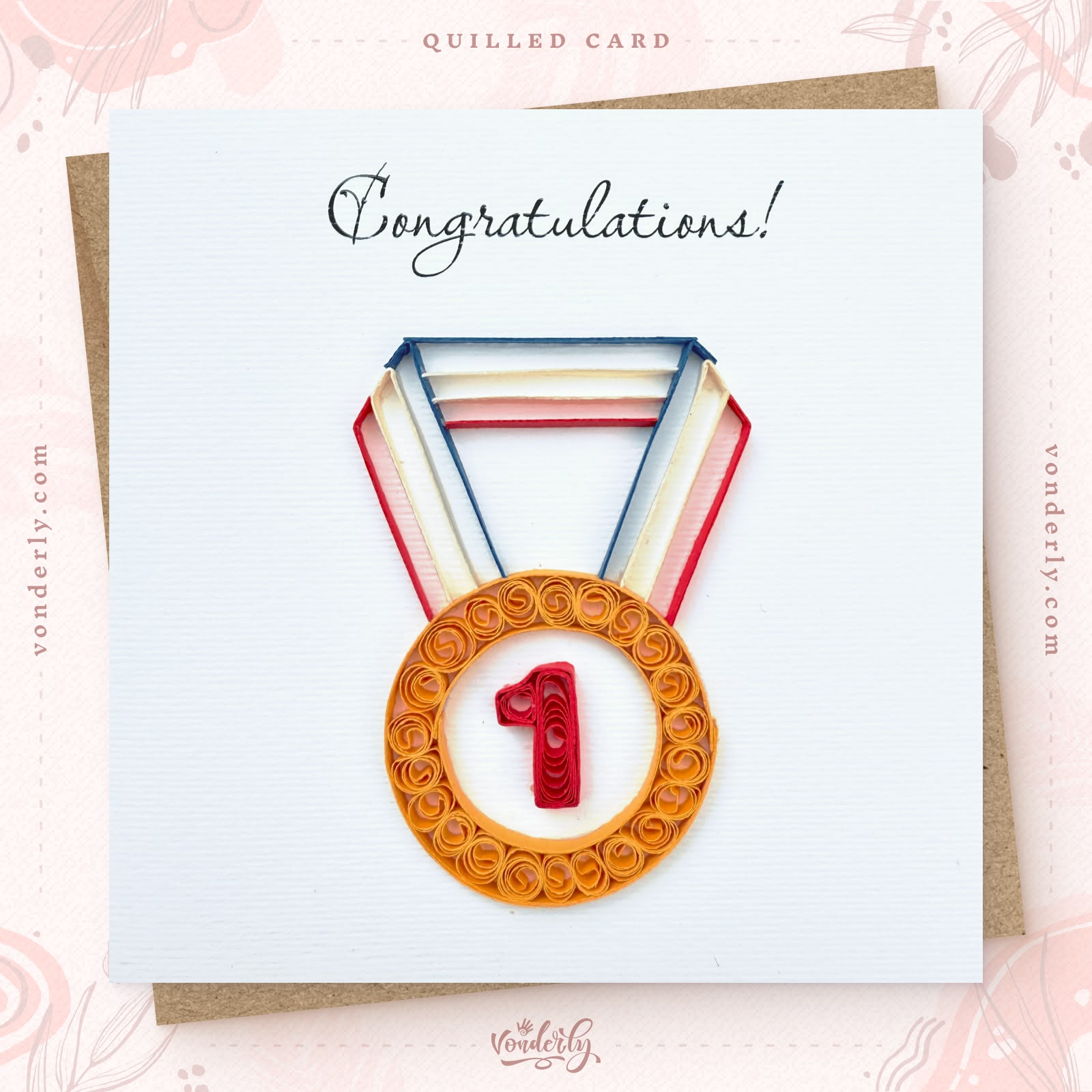 Handmade Quilled Gold Medal Award Card | Eco-friendly Greeting Card for Achievements
