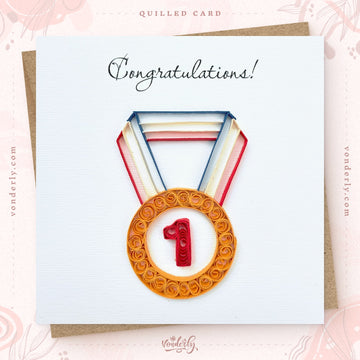 Handmade Quilled Gold Medal Award Card | Eco-friendly Greeting Card for Achievements