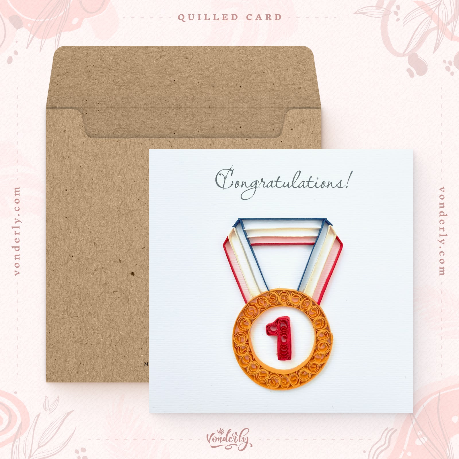 Handmade Quilled Gold Medal Award Card | Eco-friendly Greeting Card for Achievements