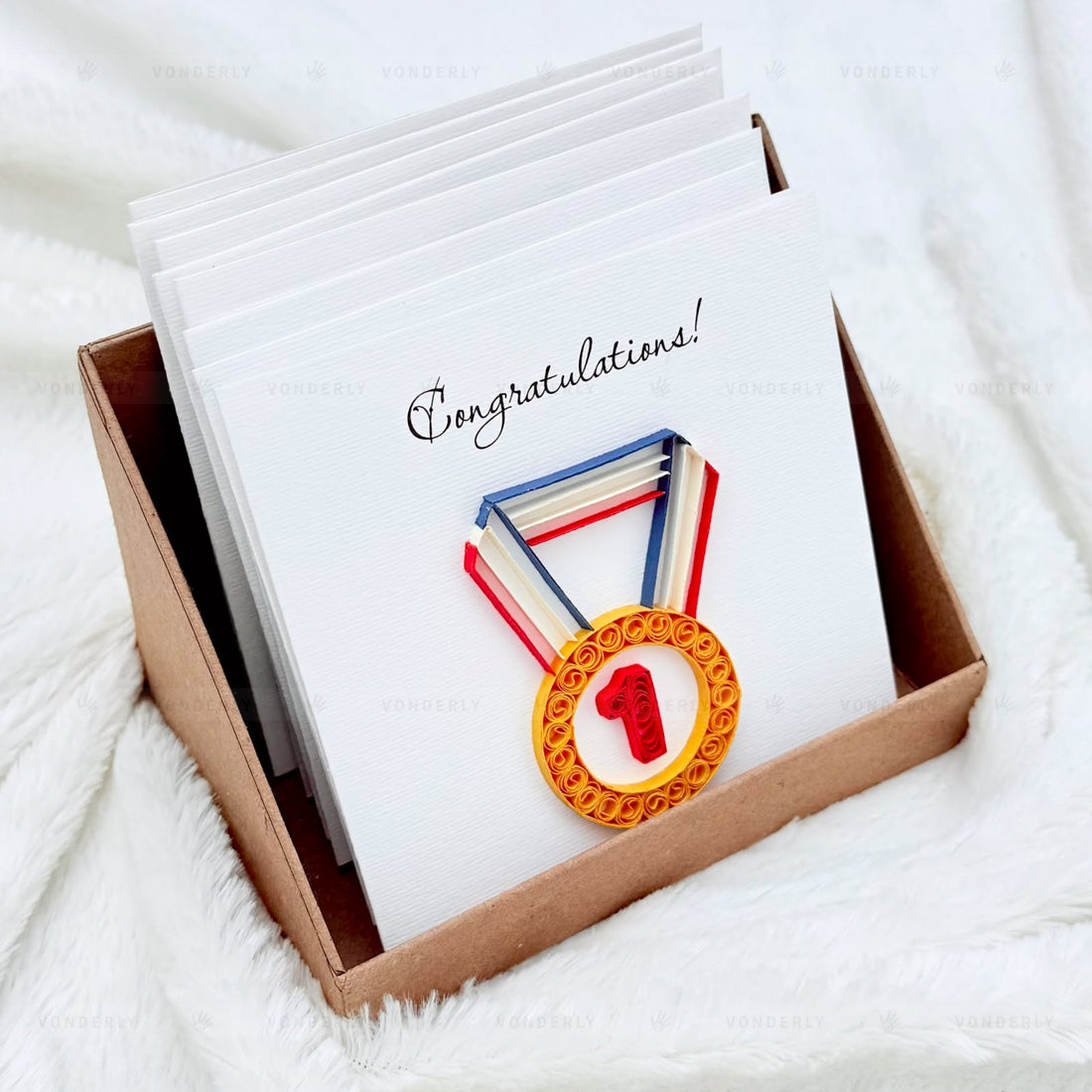 Handmade Quilled Gold Medal Award Card | Eco-friendly Greeting Card for Achievements