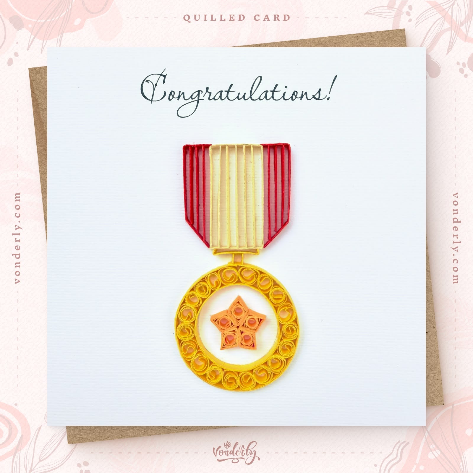 Handmade Quilled Medal Congratulations Card | Eco-friendly Greeting Card for Unique Achievement
