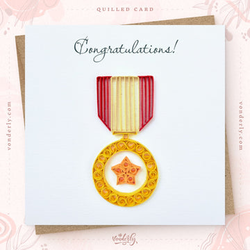 Handmade Quilled Medal Congratulations Card | Eco-friendly Greeting Card for Unique Achievement