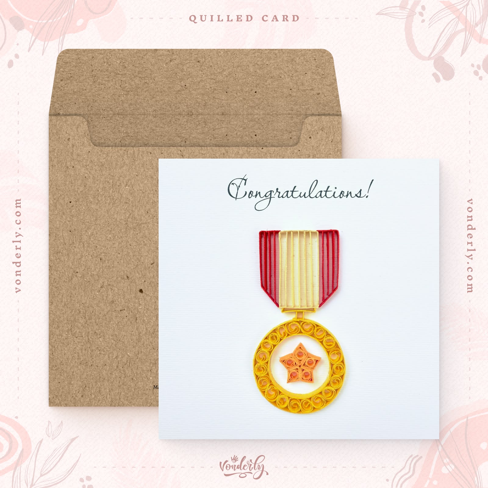 Handmade Quilled Medal Congratulations Card | Eco-friendly Greeting Card for Unique Achievement