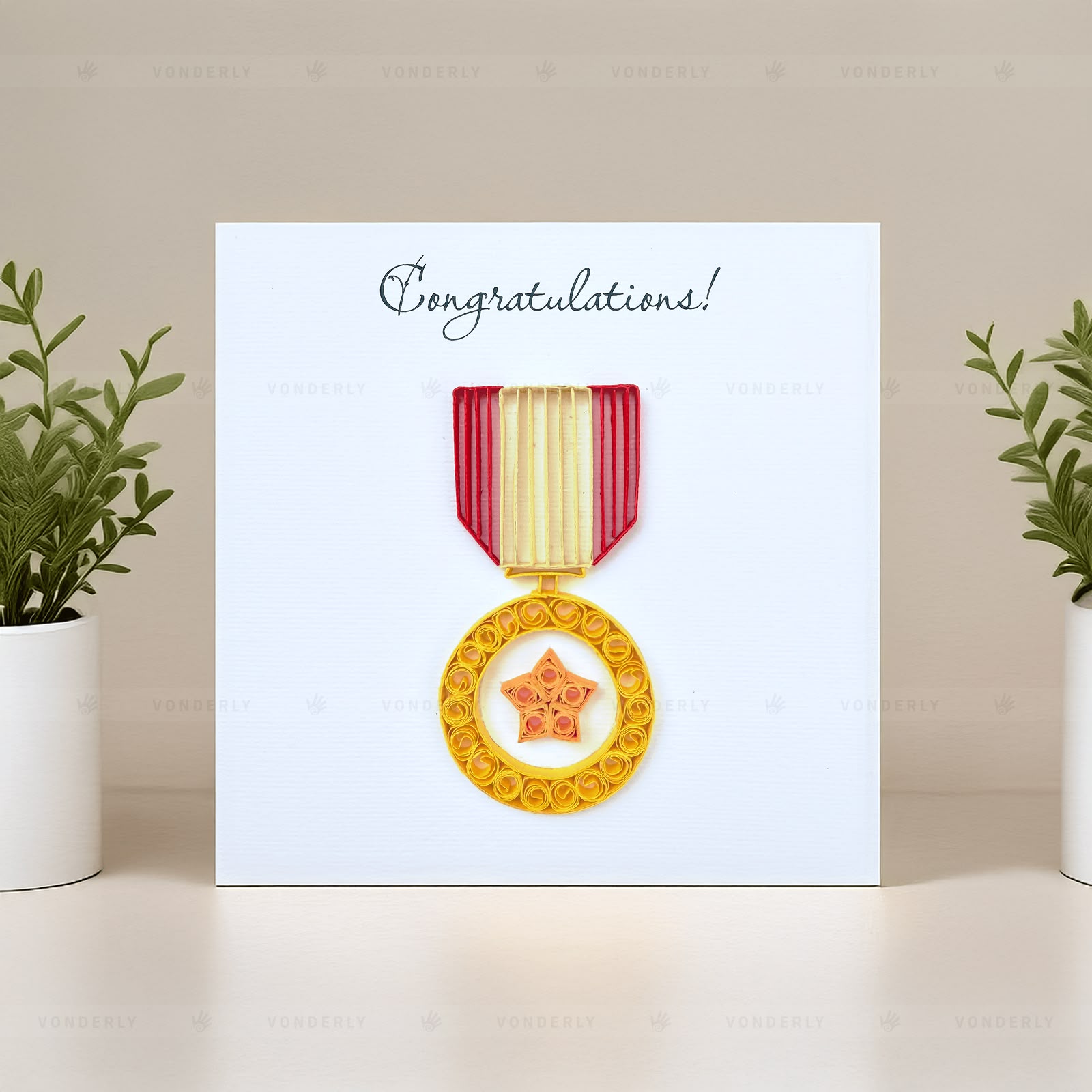 Handmade Quilled Medal Congratulations Card | Eco-friendly Greeting Card for Unique Achievement
