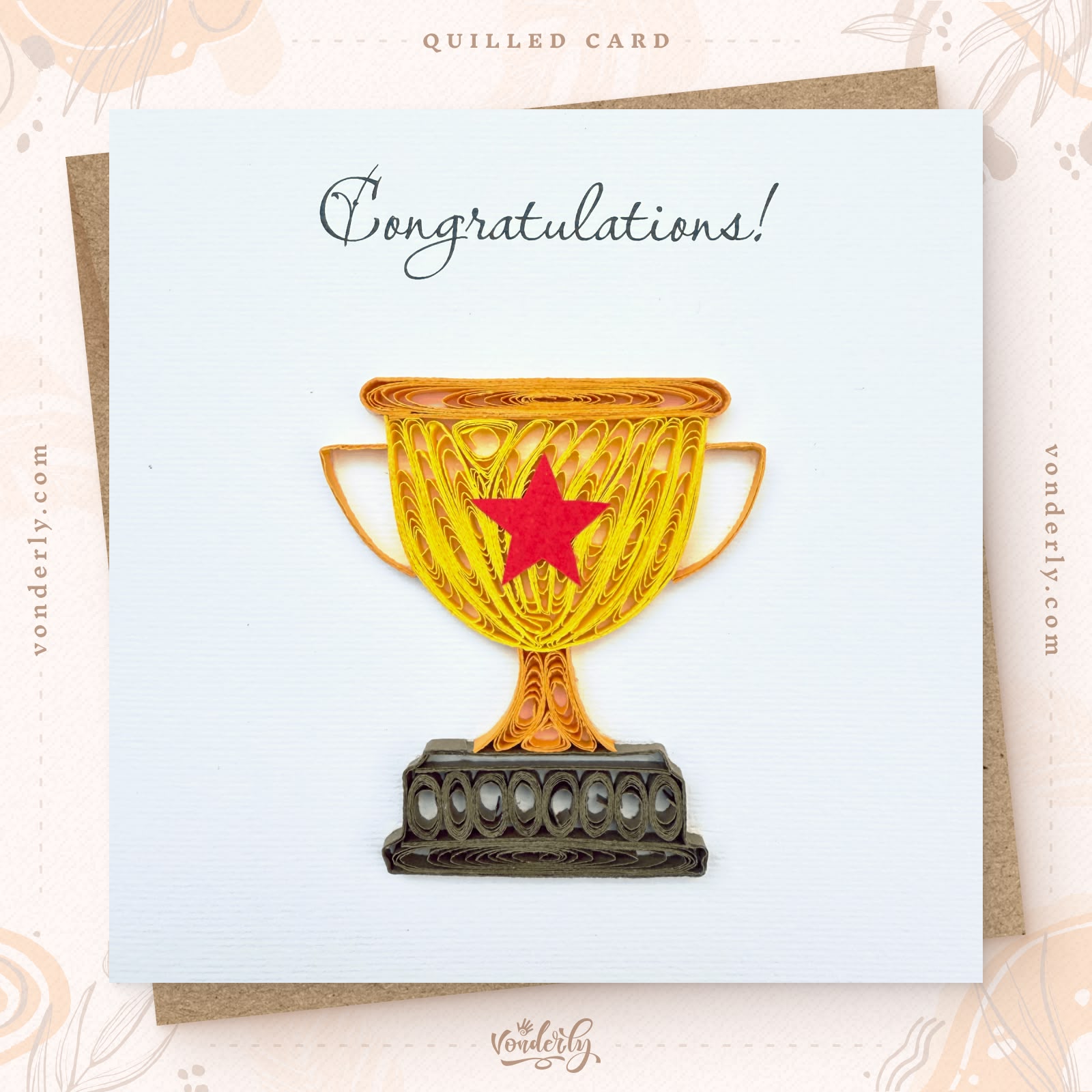 Handmade Quilled Trophy Cup Card | Eco-friendly Greeting Card for Winners & Achievements