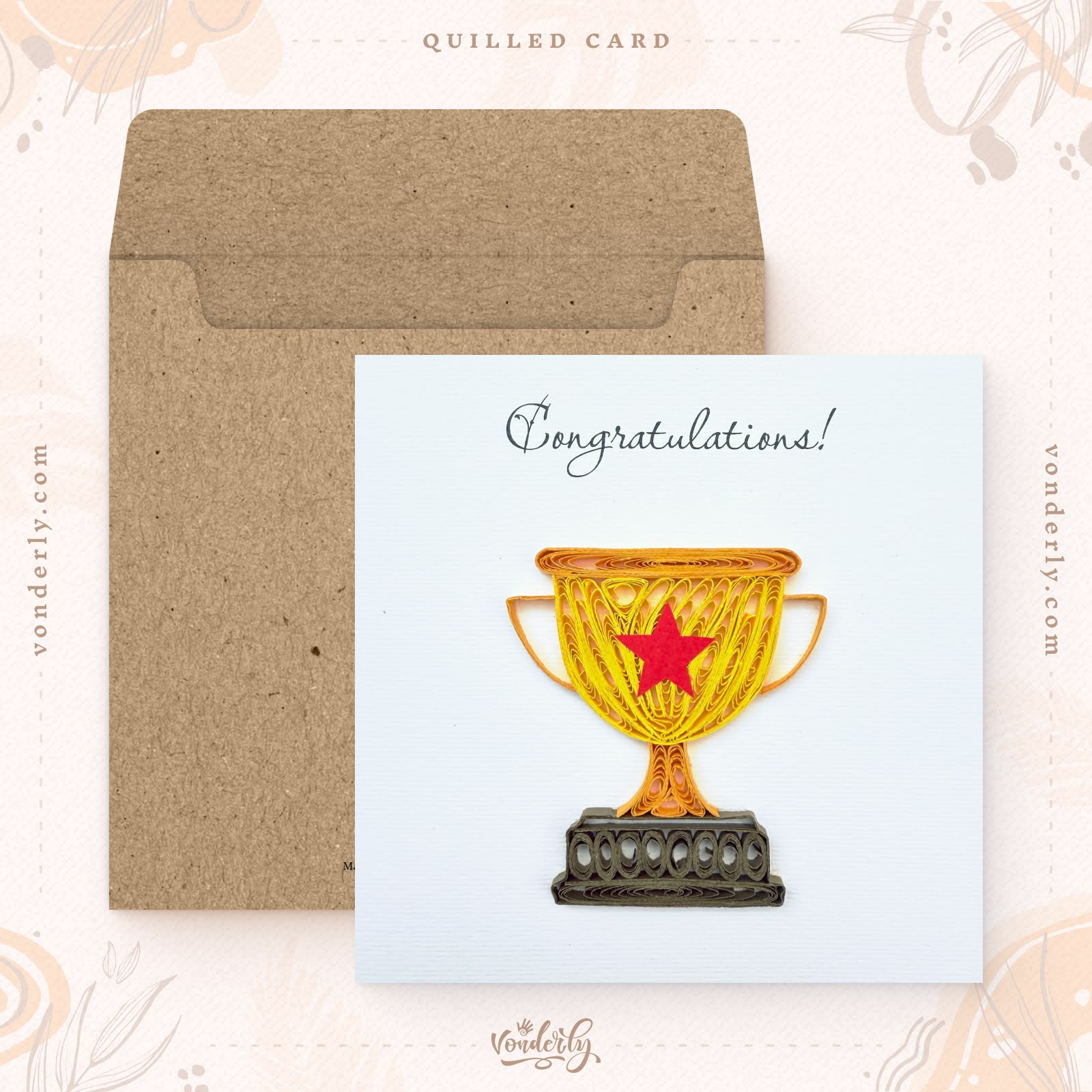 Handmade Quilled Trophy Cup Card | Eco-friendly Greeting Card for Winners & Achievements