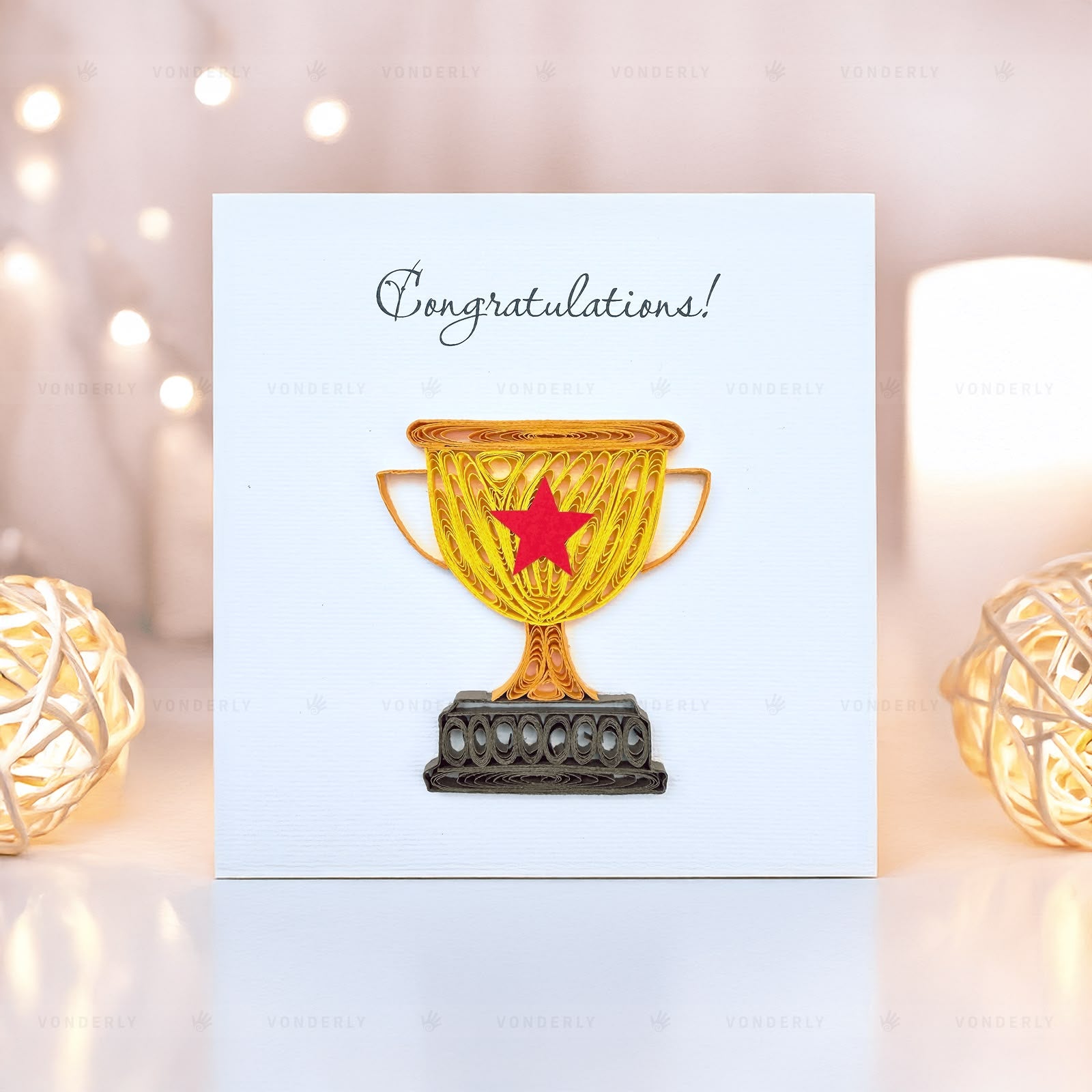 Handmade Quilled Trophy Cup Card | Eco-friendly Greeting Card for Winners & Achievements