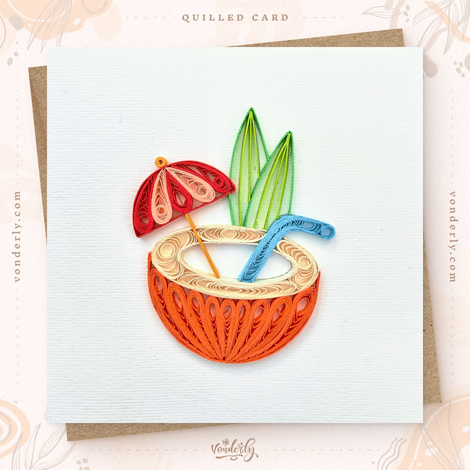 Handmade Quilled Tropical Card | Eco-friendly Greeting Card for Summer & Travel Lovers