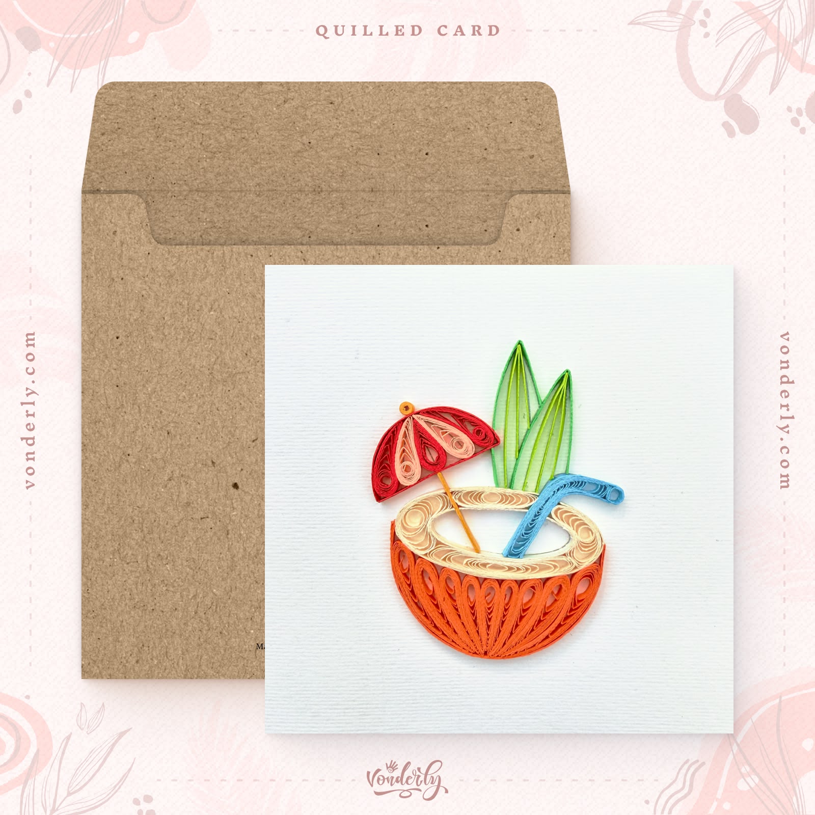 Handmade Quilled Tropical Card | Eco-friendly Greeting Card for Summer & Travel Lovers