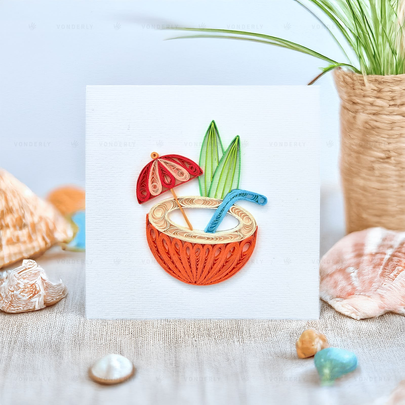 Handmade Quilled Tropical Card | Eco-friendly Greeting Card for Summer & Travel Lovers