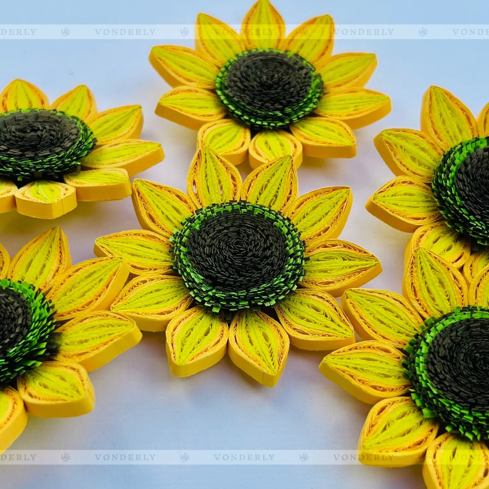 4/12/24/60 Pcs Handmade 3D Quilled Sunflowers (Single Layered) by Vonderly | Eco-Friendly DIY Craft Supplies