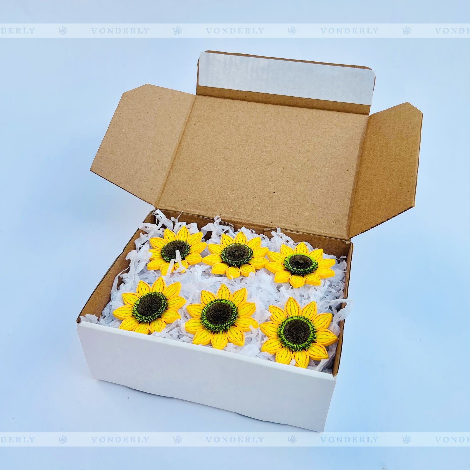 4/12/24/60 Pcs Handmade 3D Quilled Sunflowers (Single Layered) by Vonderly | Eco-Friendly DIY Craft Supplies