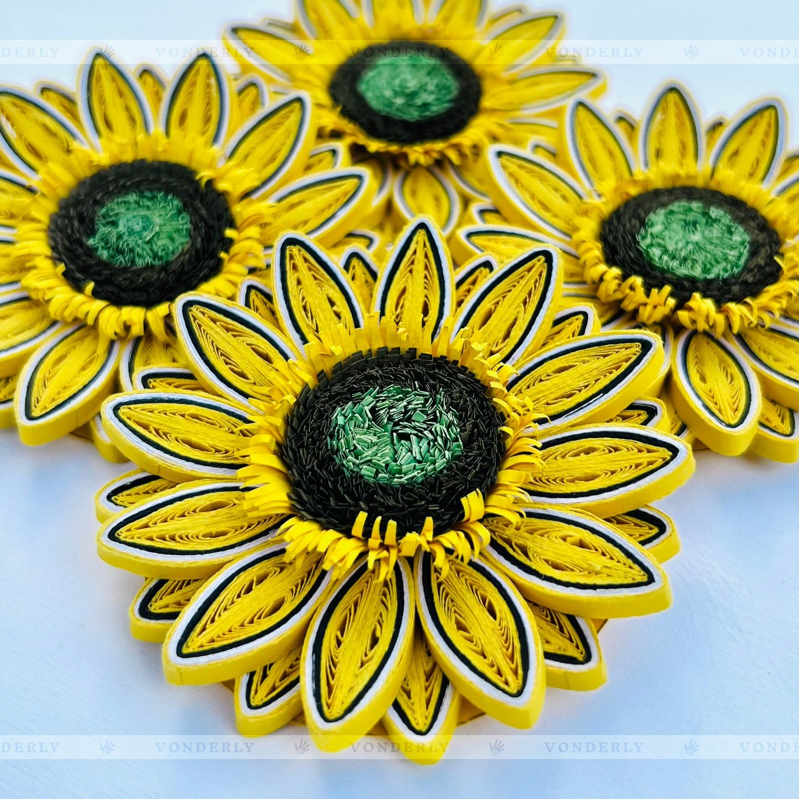 4/12/24/60 Pcs Handmade 3D Quilled Sunflowers (Double Layered) by Vonderly | Eco-Friendly DIY Craft Supplies