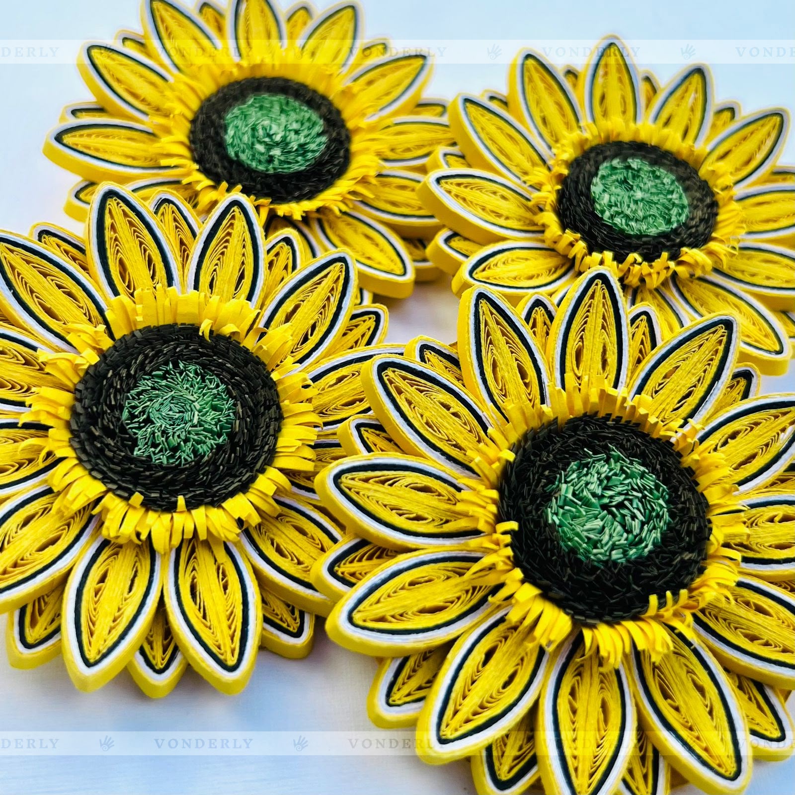 4/12/24/60 Pcs Handmade 3D Quilled Sunflowers (Double Layered) by Vonderly | Eco-Friendly DIY Craft Supplies