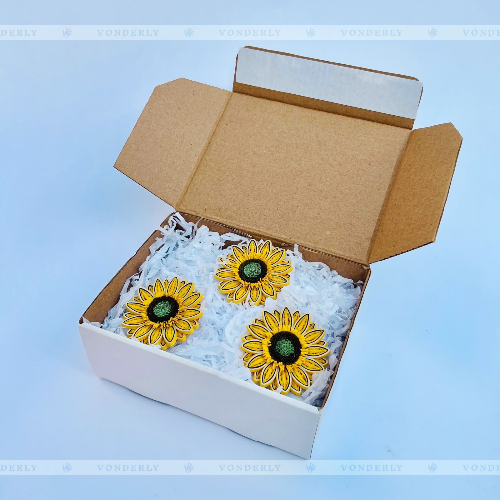 4/12/24/60 Pcs Handmade 3D Quilled Sunflowers (Double Layered) by Vonderly | Eco-Friendly DIY Craft Supplies