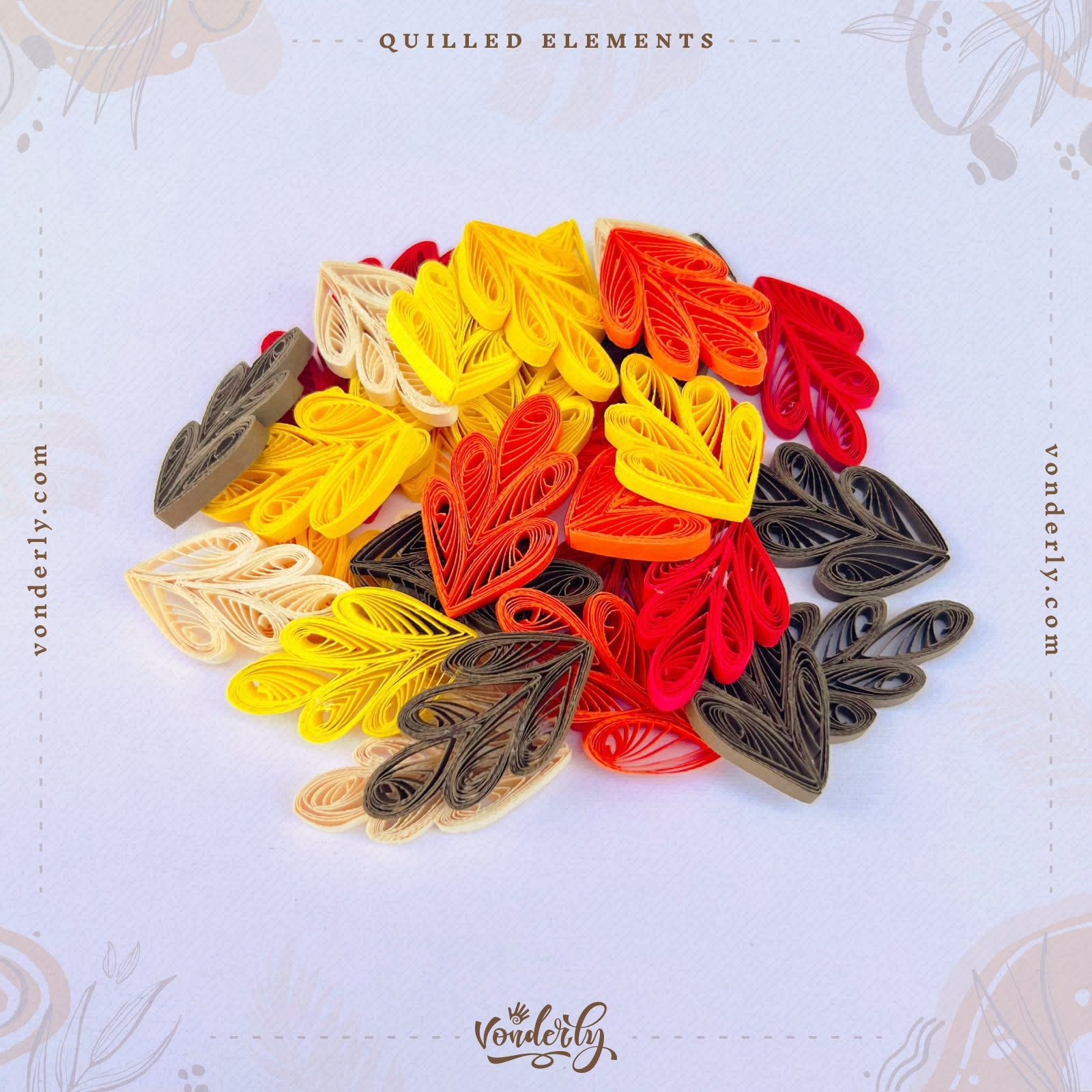 40/120/240/600 Pcs Handmade 3D Multi-Petal Quilled Leaves by Vonderly | Eco-Friendly DIY Craft Supplies