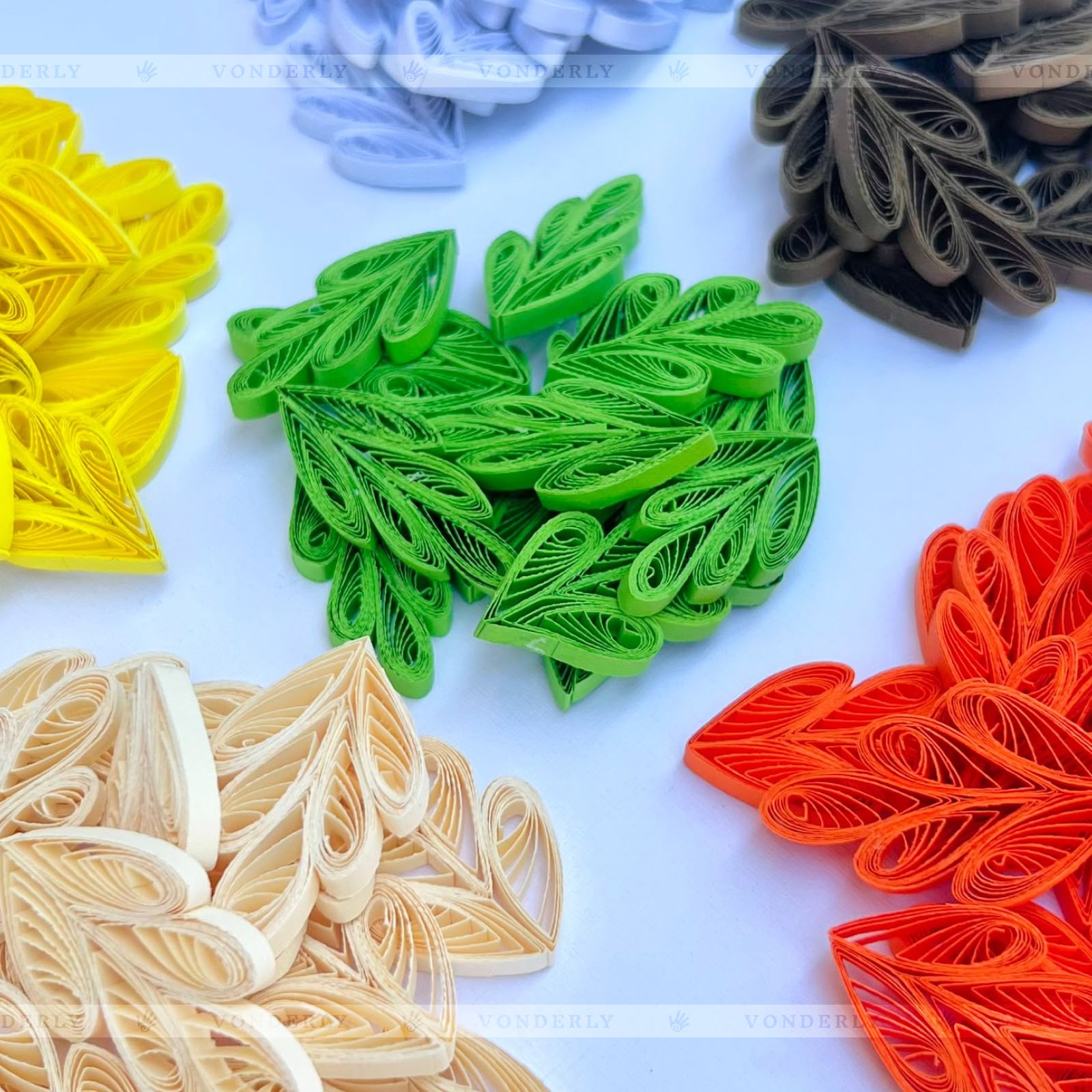 40/120/240/600 Pcs Handmade 3D Multi-Petal Quilled Leaves by Vonderly | Eco-Friendly DIY Craft Supplies
