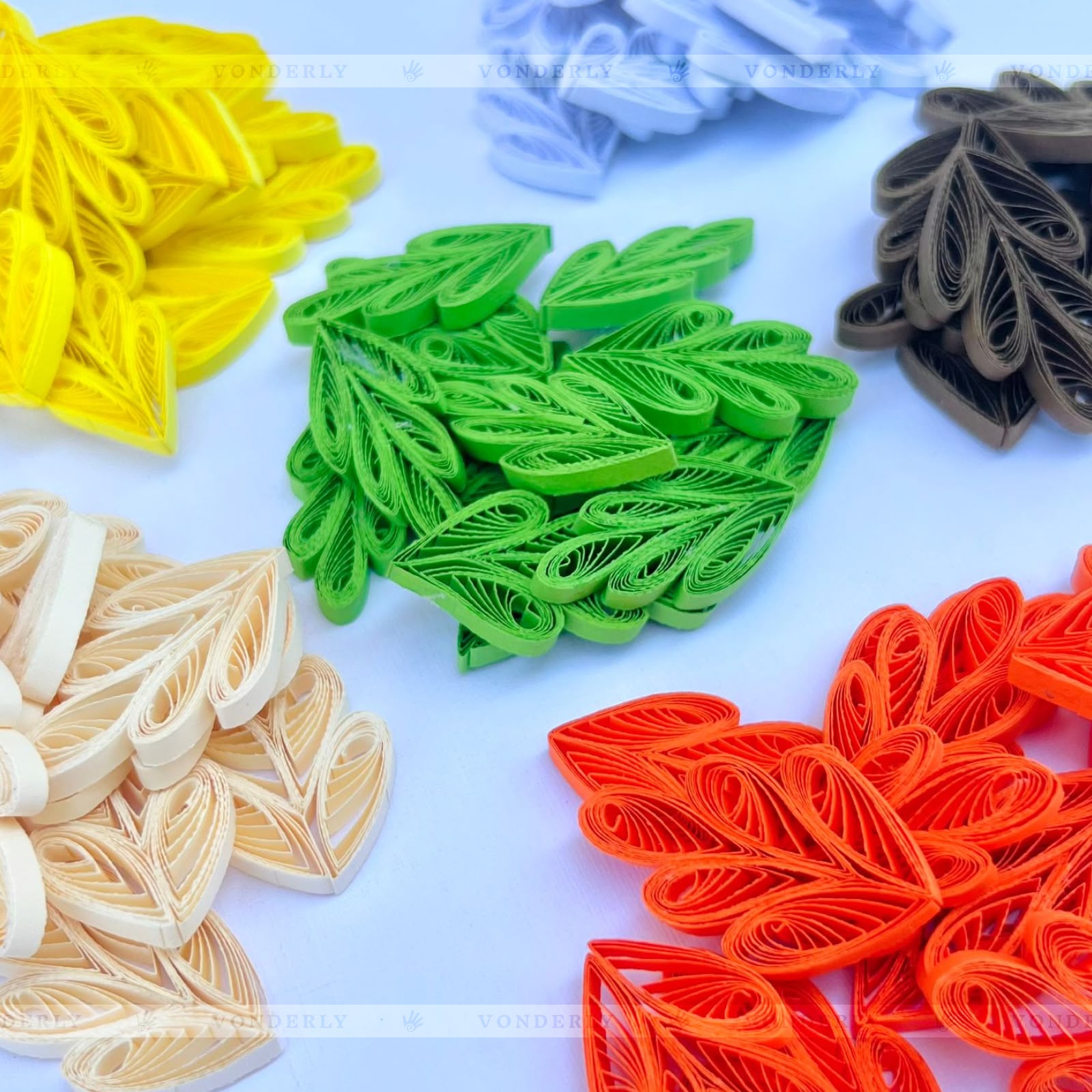 40/120/240/600 Pcs Handmade 3D Multi-Petal Quilled Leaves by Vonderly | Eco-Friendly DIY Craft Supplies