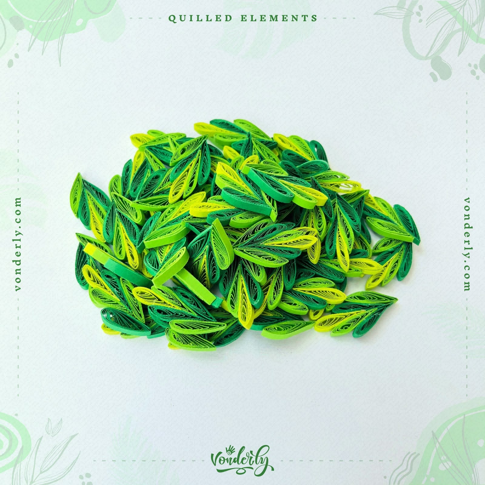 40/120/240/600 Pcs Handmade 3D Multi-Petal Quilled Leaves by Vonderly | Eco-Friendly DIY Craft Supplies
