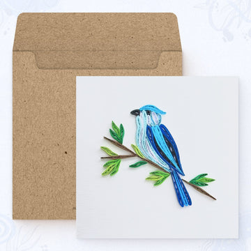 Vonderly quilled blue jay card with kraft envelope, blue jay paper art card