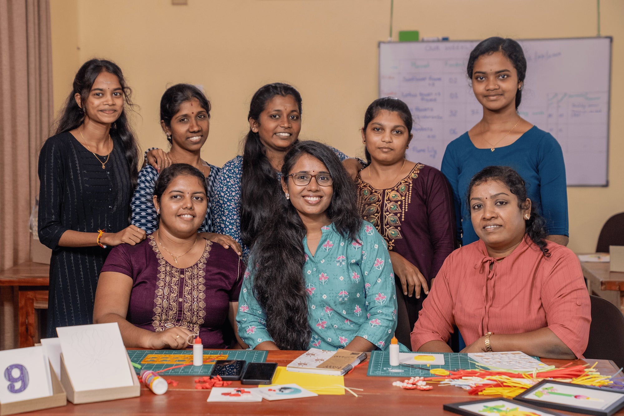 Vonderly's women-led team of specialist quilling artisans at their workspace in Jaffna, Sri Lanka
