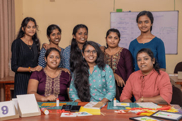 Vonderly's women-led team of specialist quilling artisans at their workspace in Jaffna, Sri Lanka