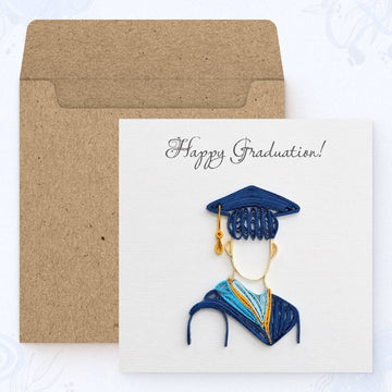 His Big Day quilled graduation card shown with its square kraft envelope.